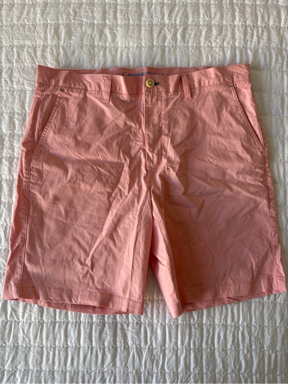 Charleston Threads Classic Mid-Rise Bermuda Shorts in Coral